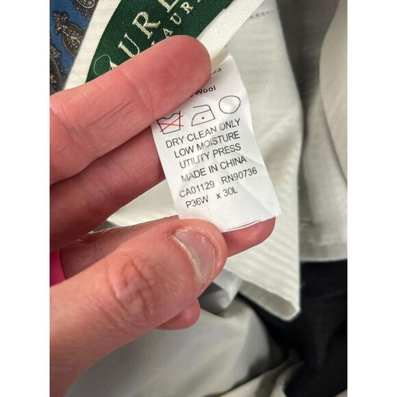 Lauren Ralph Lauren 100% Wool Plaid Cuffed Pants Men's 36X30 Gray Pleated - Picture 11 of 15